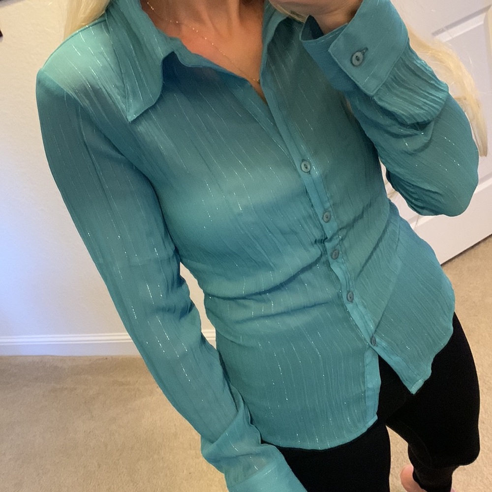 Teal shirt with silver stripes size M - Picture 7 of 17